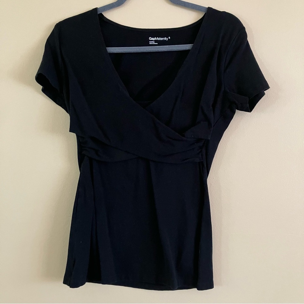 GAP Maternity Black Nursing Wrap V-neck Stretch Top